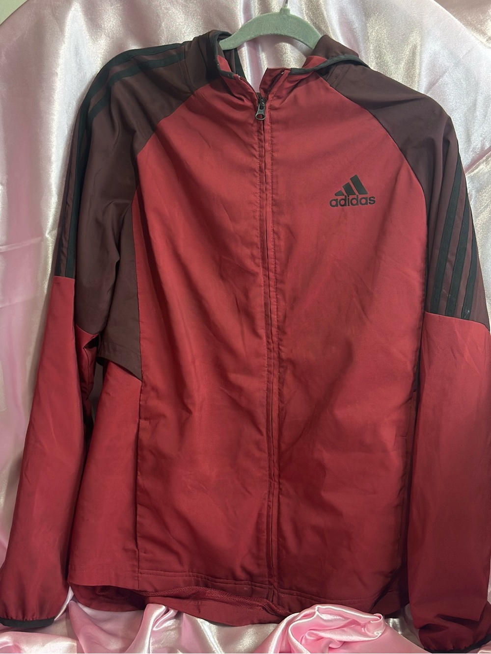 adidas Men's Red and Dark Brown Hooded Windbreaker Jacket